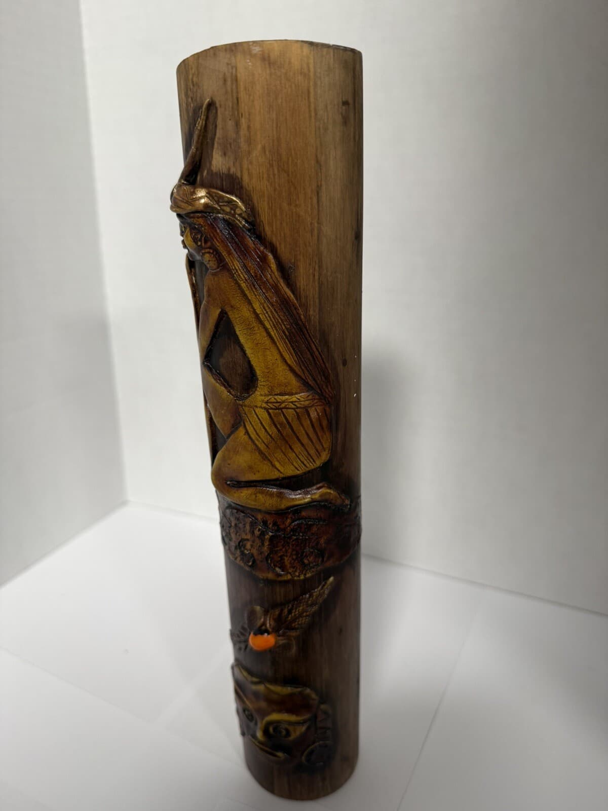Vintage PERU CUSCO Peruvian Wood Totem Pole Rattling Rainstick Folk Art 5