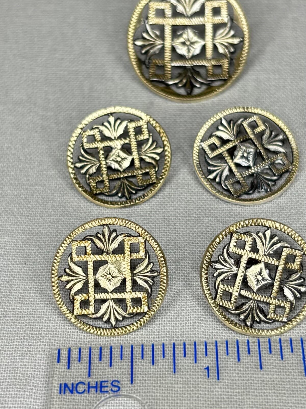Antique Victorian Metal Buttons - set of 8 - 11/16” & 14/16” 3