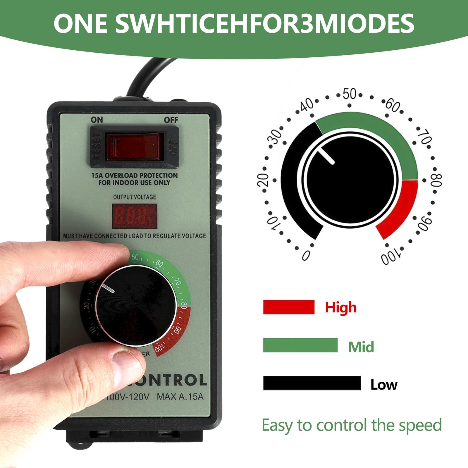 4000W AC Motor Speed Controller 110-120V 15A Voltage Regulator Variable Switch 5