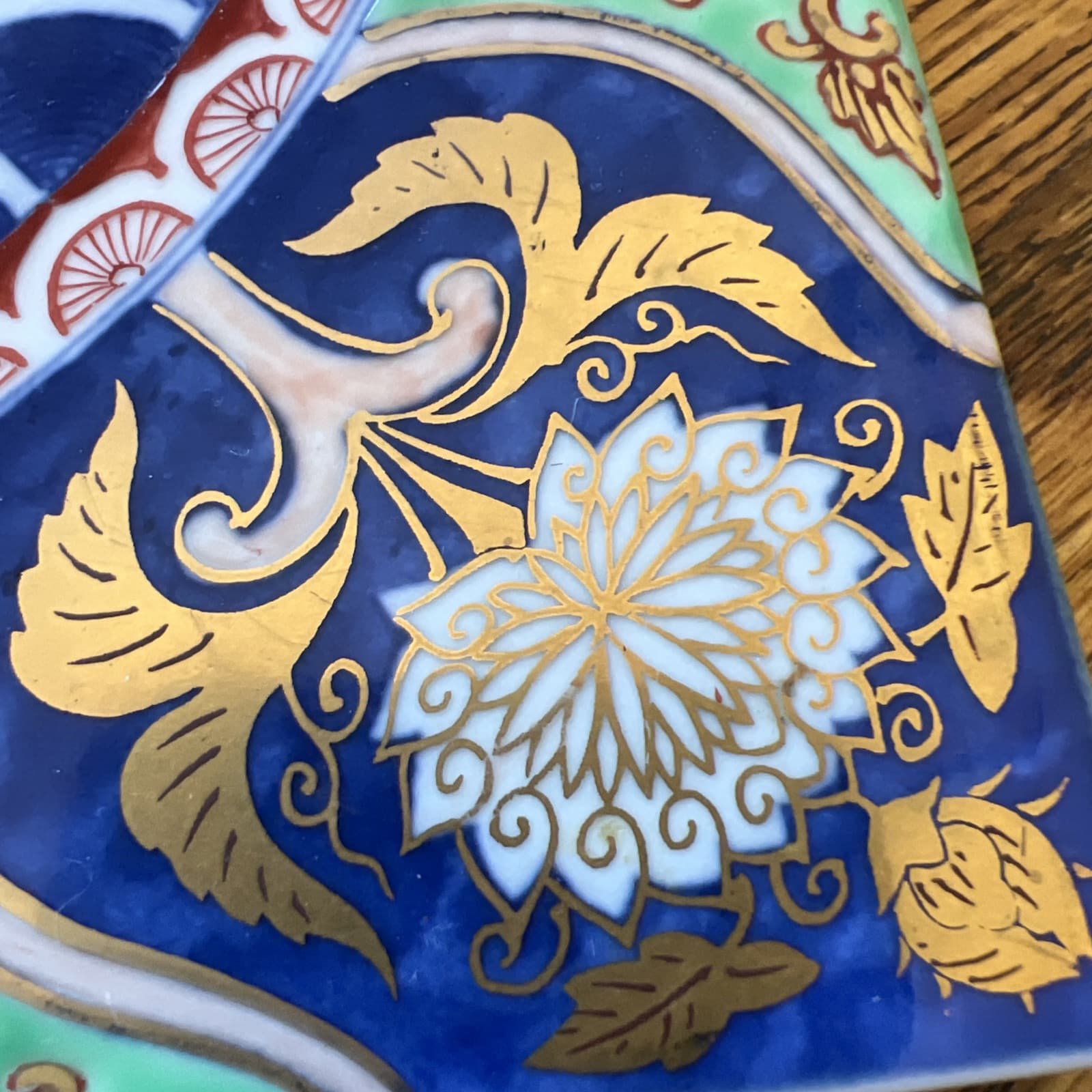 Imari Arita Ceramic Tile With Koi- Raised Enamel And Gold Accents - Tile 8” 3