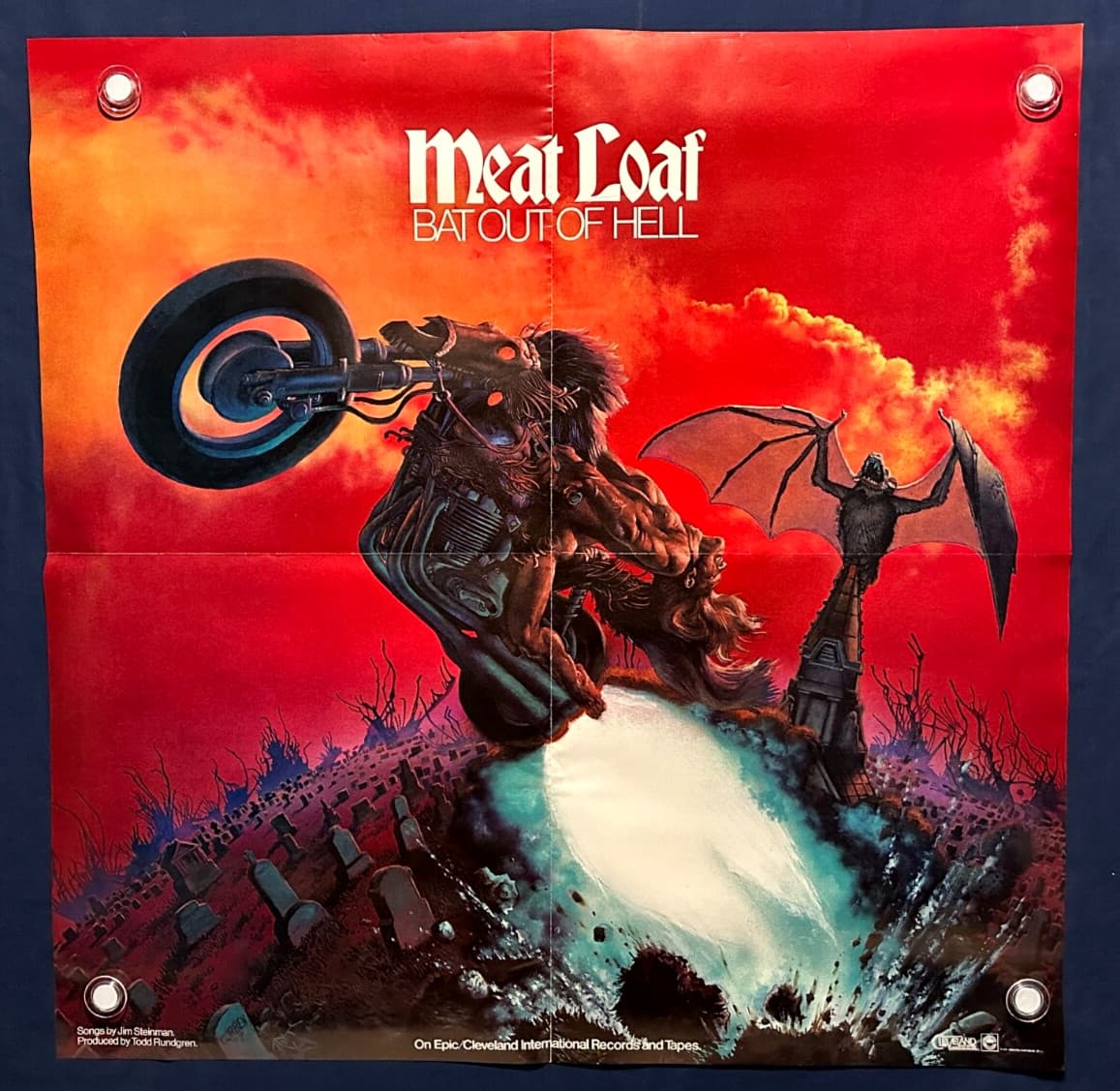 🔥 super rare MEAT LOAF "Bat Out Of Hell" Record Store PROMO POSTER 28x28 VG+/EX