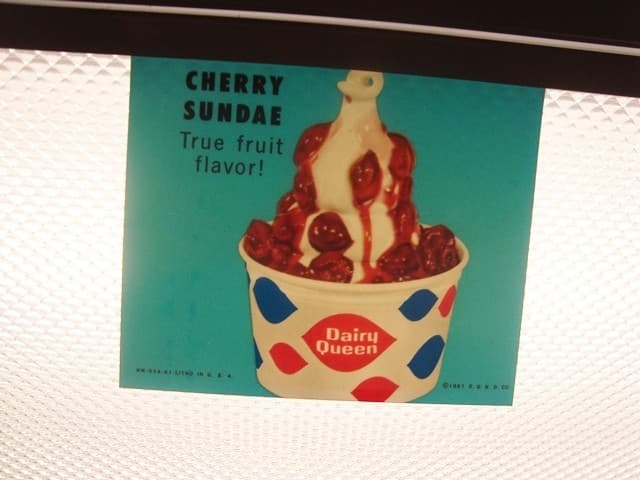 Circa 1961 Dairy Queen, DQ Lighted Sign Insert, CHERRY SUNDAE, Blue Version 2