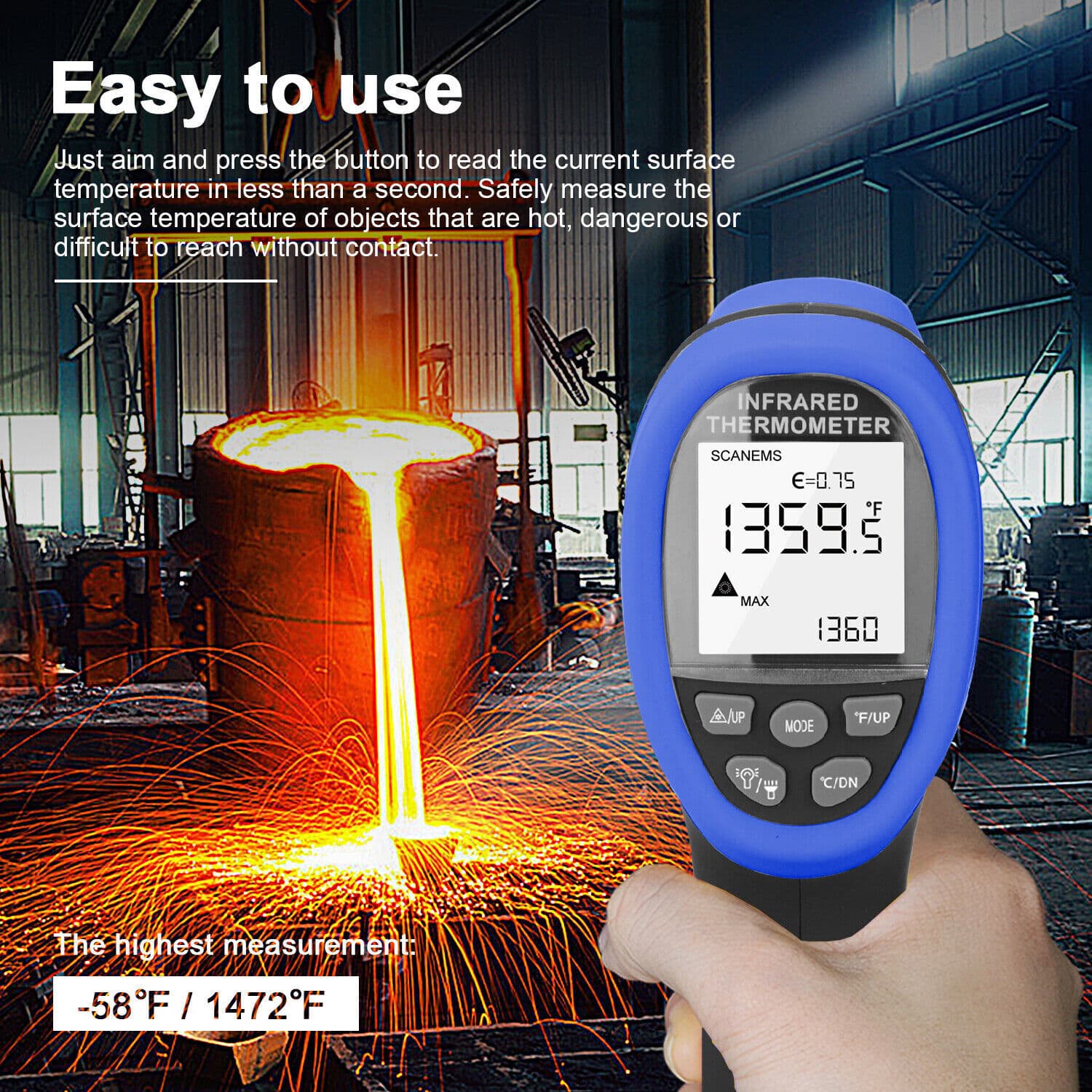 -50~800℃ Digital Infrared Thermometer Gun Double Laser IR Temperature Meter 16:1 6