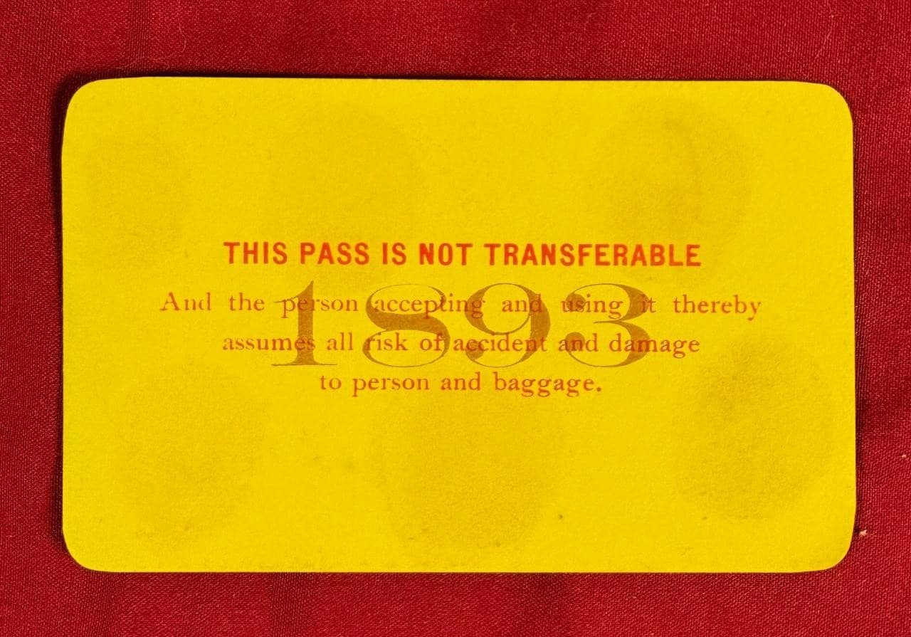 1893 Allegheny Valley Railway (Pennsylvania) Annual Pass 2