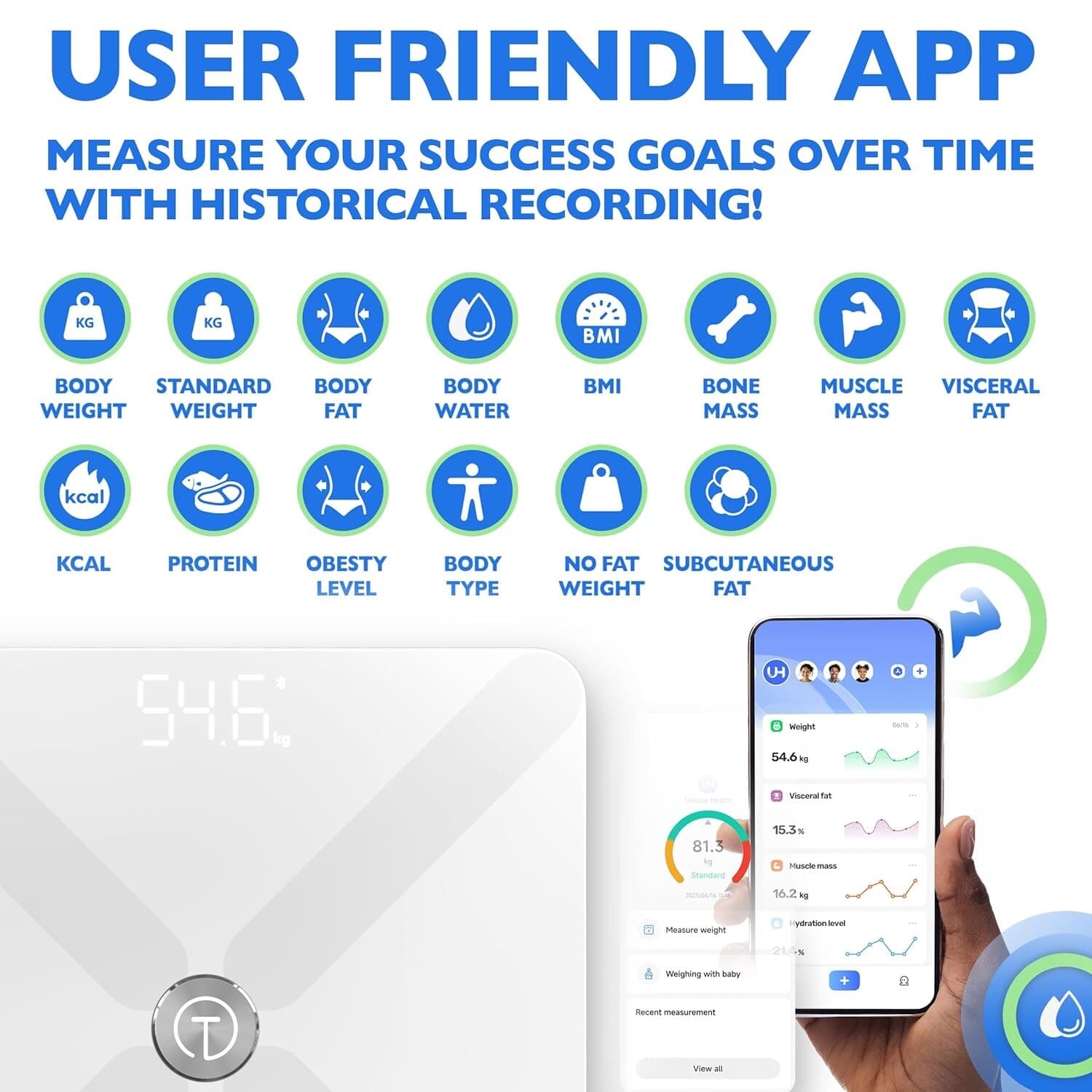 T Electronics Smart Scale for Body Weight with APP - Weight Loss Control - WHITE 4