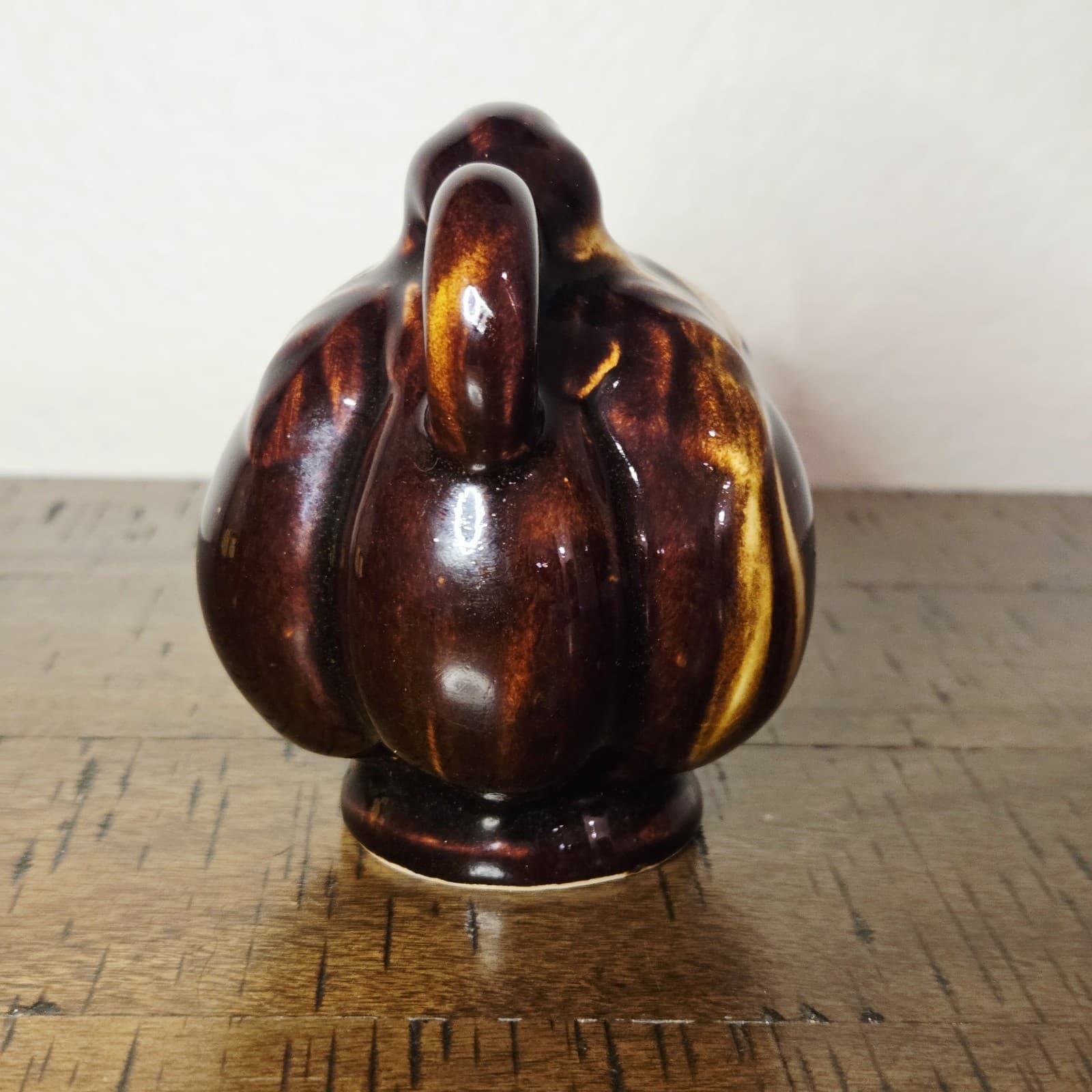 VTG Ceramic Brown Chinese Drip Glaze Pumpkin Teapot Rat Mouse Glossy Figurine 5