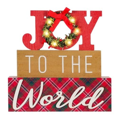 Christmas Decorations Indoor LED Lighted JOY Sign Wooden Merry JOY to the World 2