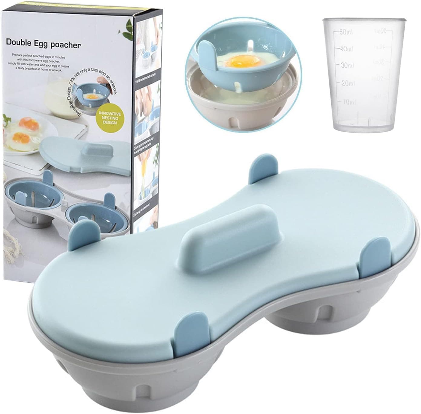Egg Poacher Microwavable, Egg Steam with Measure Cup Dishwashable, Egg Maker Poa