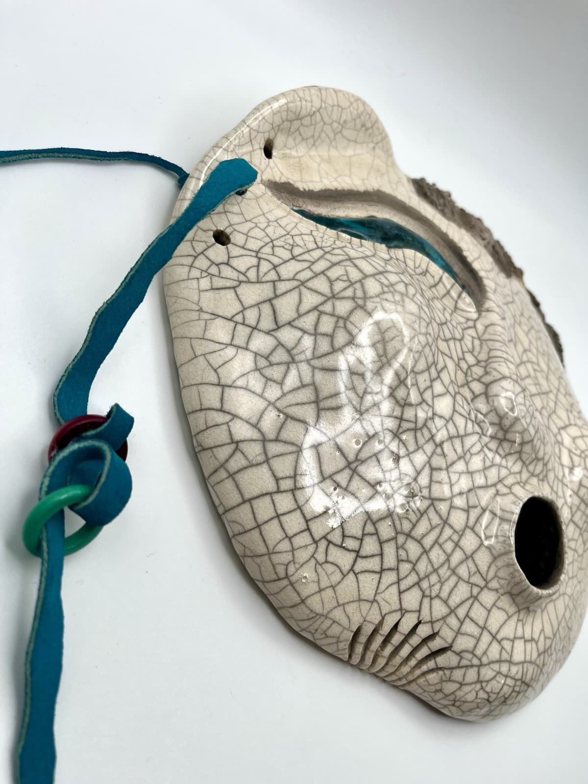 Handmade Raku Ceramic Mask Abstract Crackle Glaze Face Wall Art Signed Jan ‘91 3