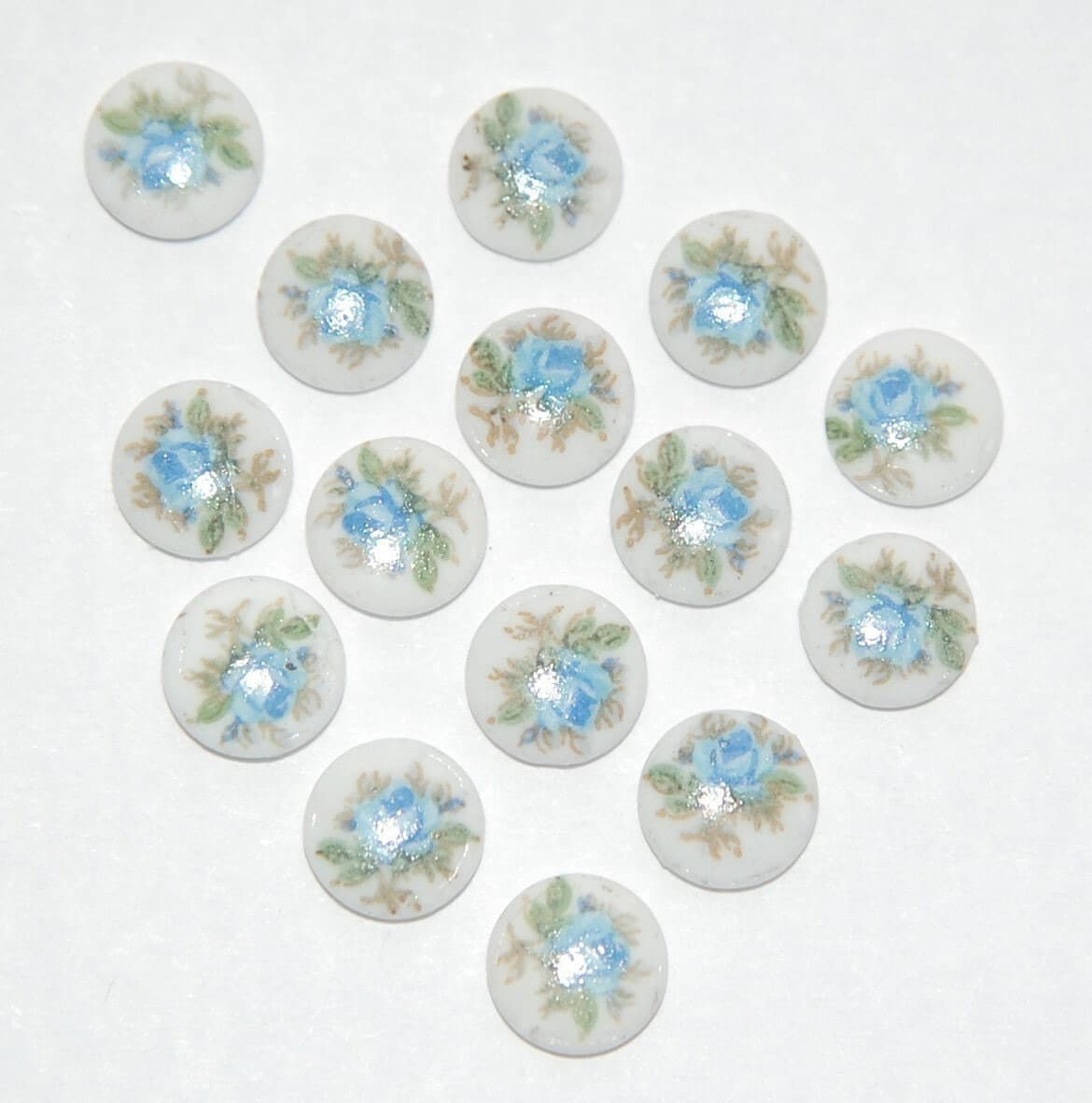 Vintage Tiny Blue Rose Flower Cabochons Japan 7mm cab419A 2
