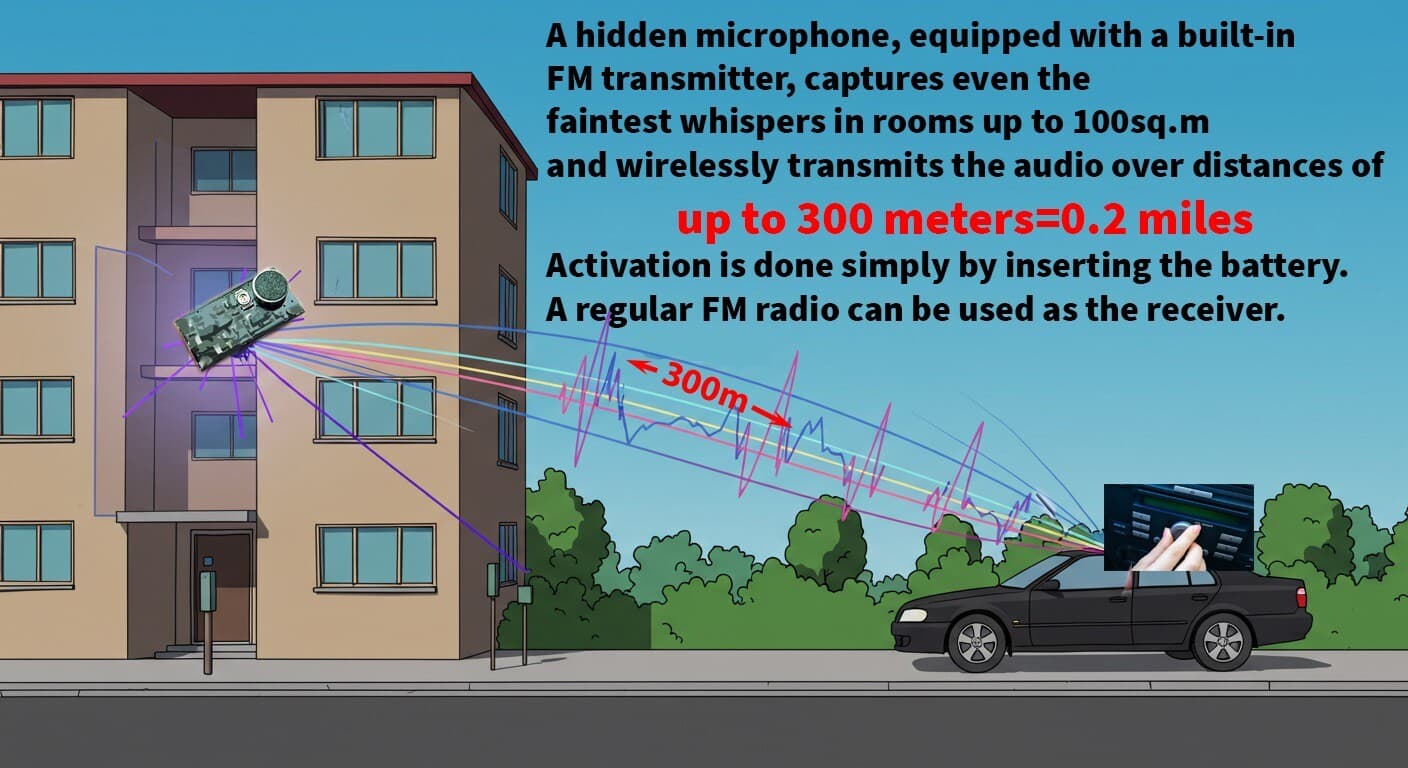 Hidden Mini Spy Audio Wireless Listening Voice Device FM mic . Signal Up To 300m 2