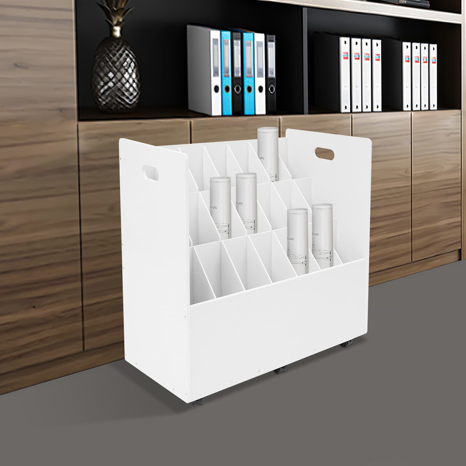 Mobile Roll File Storage Rack, Roll Files Storage Cabinet with Wheels, 21 Slots