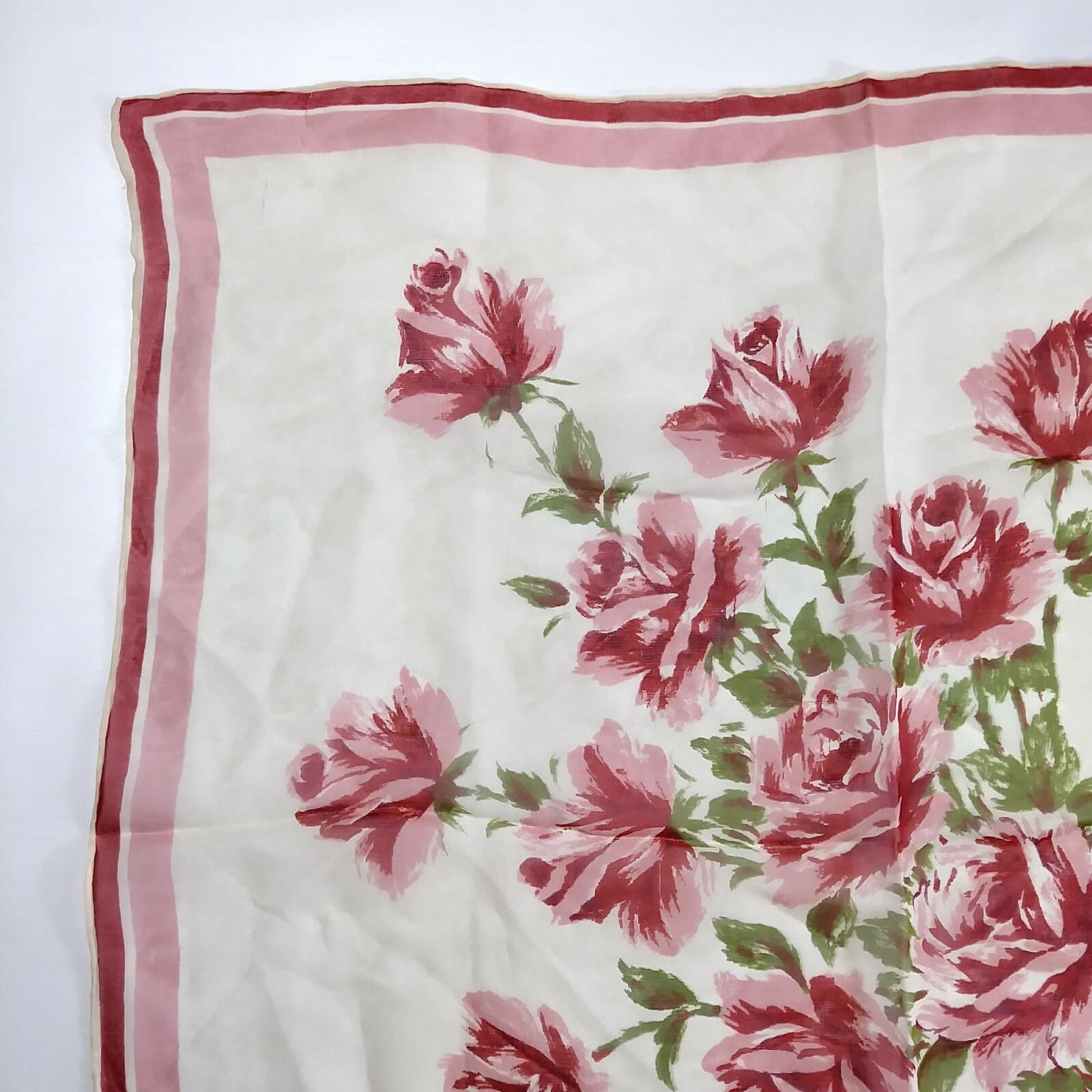 Vtg Womens Scarf One Dozen Roses Sheer Bouquet Flowers  5