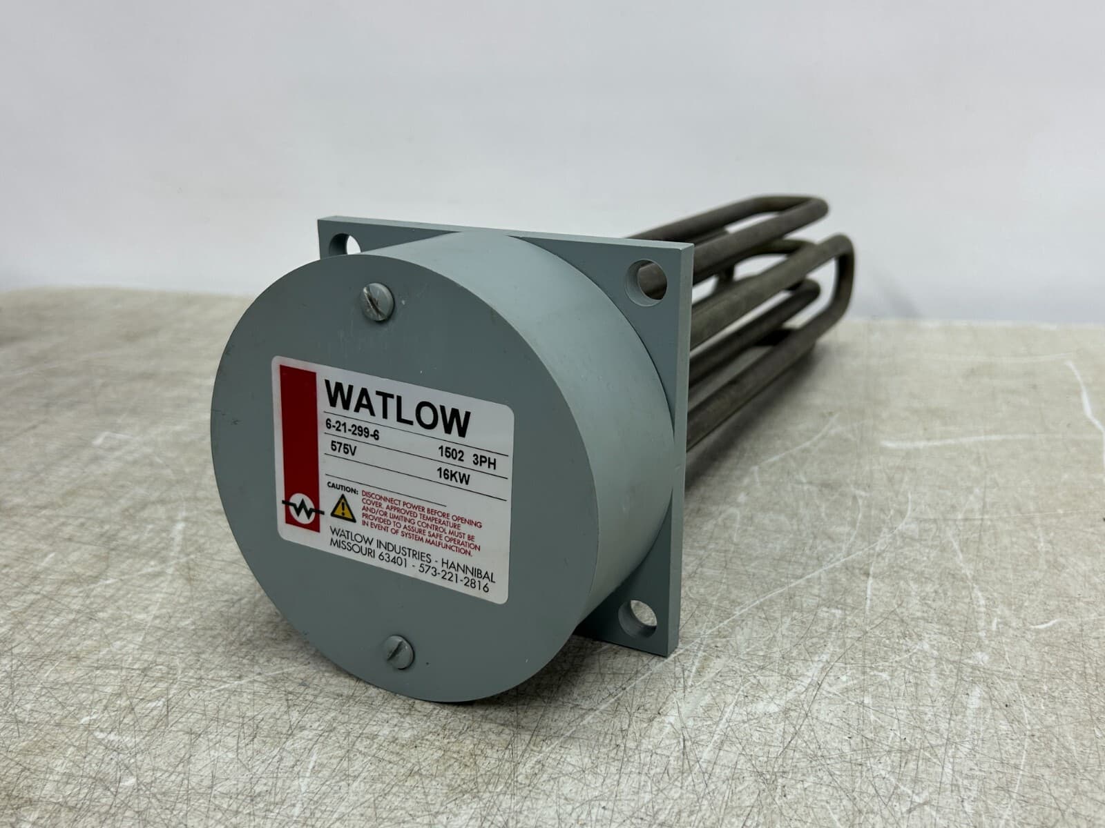WATLOW 6-21-299-6 Immersion Heater 575Vac 16Kw 3Ph Square Flange 16000 watts 12"