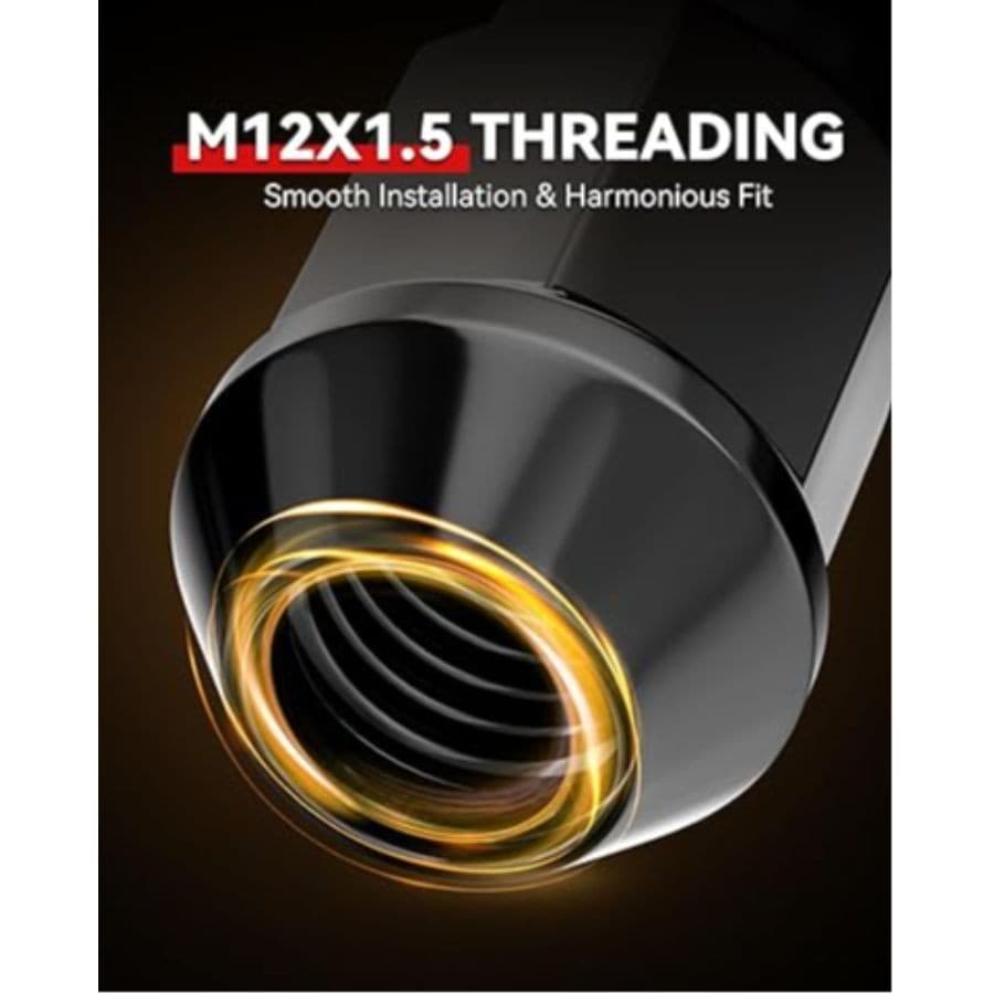 M12x1.5 Lug Nuts Set, 1.4 inch Tall Acorn Bulge Aftermarket Wheel Lug Black 5