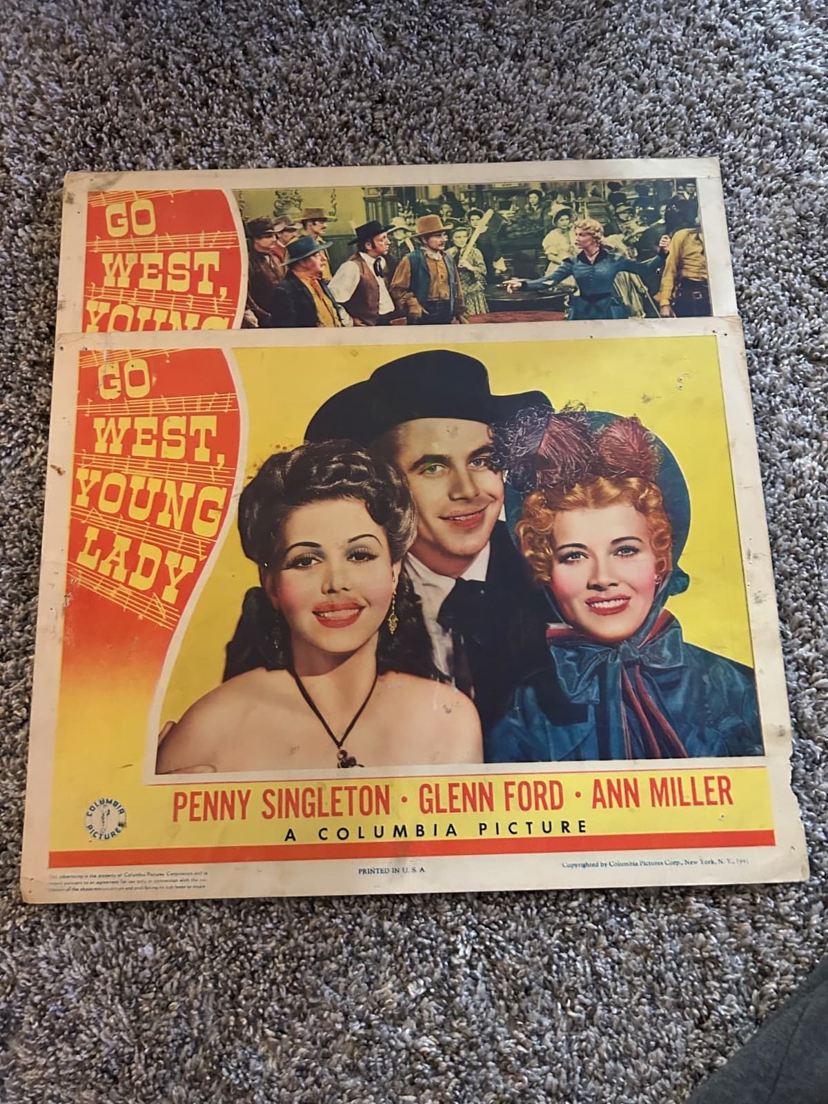 Vintage Movie Lobby Cards (2) "Go West, Young Lady" 1941 Glenn Ford