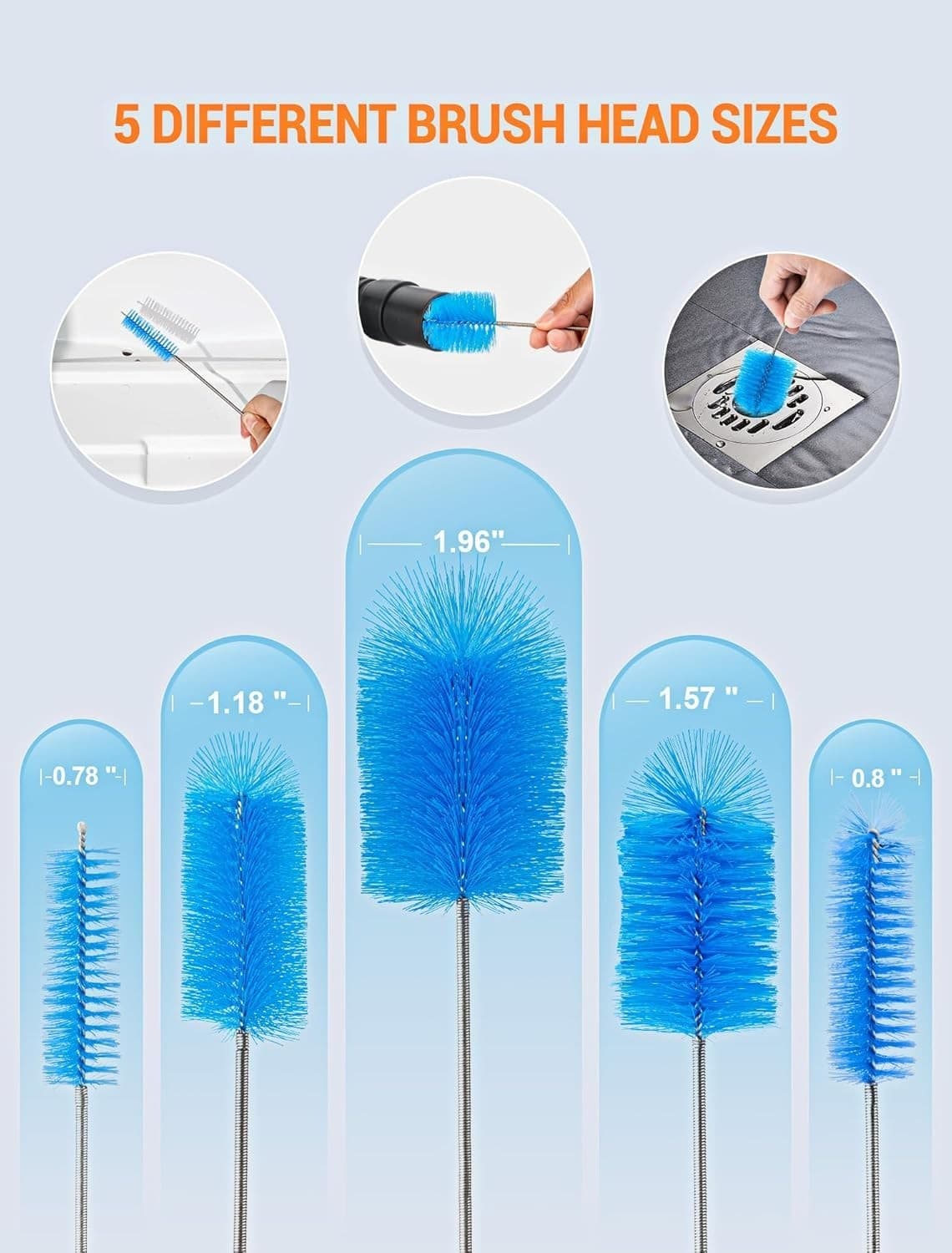 66" Flexible Drain Brush Tool with Large Brush Head and Double Elastic Nylon ... 3
