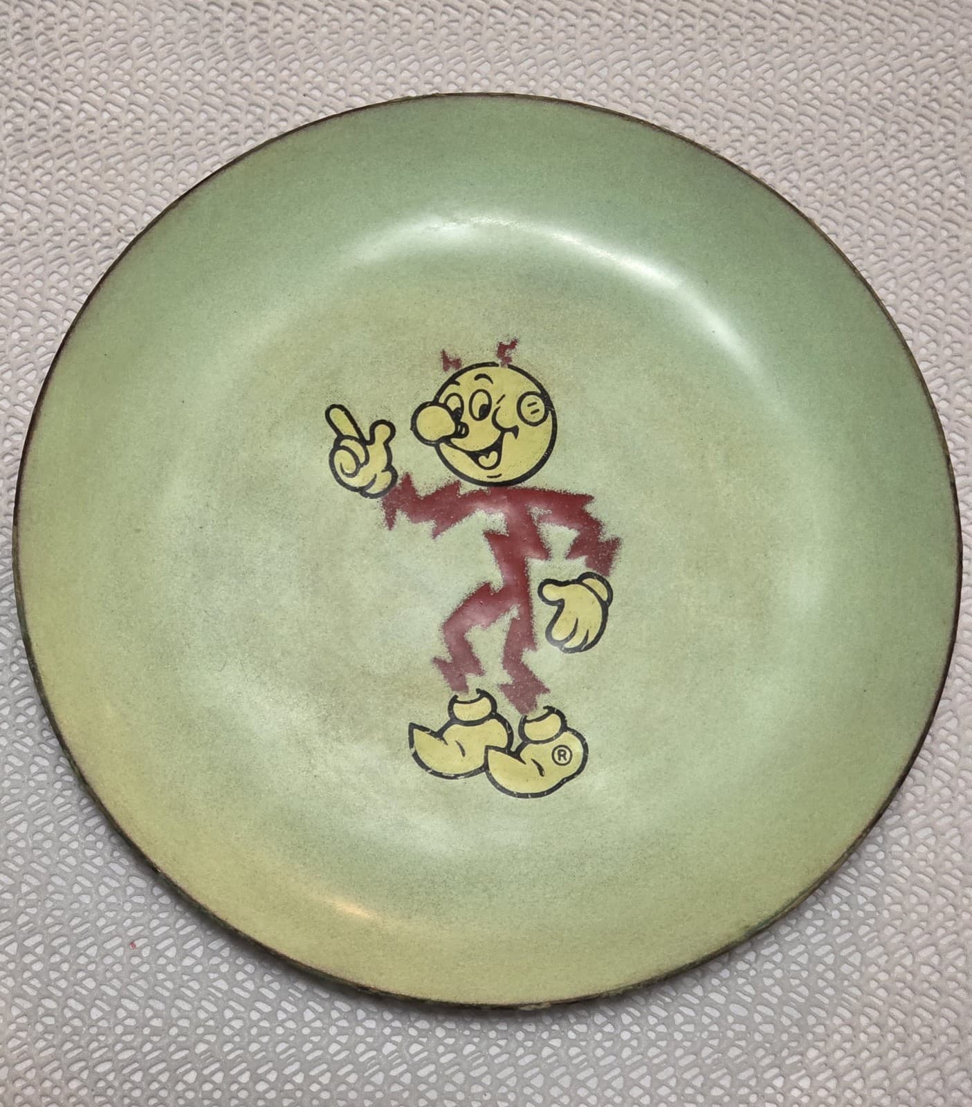 Extremely Rare REDDY KILOWATT 6"  Copper Enamel Plate. No Cracks Or Chips.