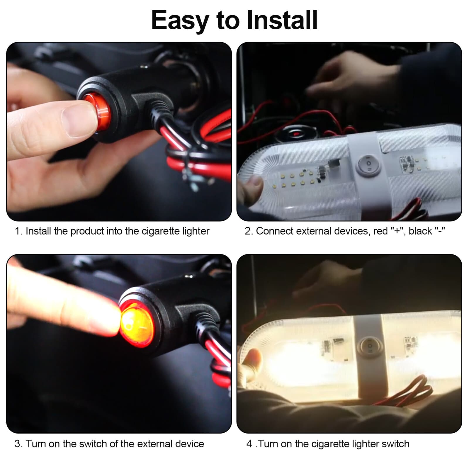 2X 12V-24V 3.28FT Car Cigarette Lighter Socket Plug Connector With On/Off Switch 2