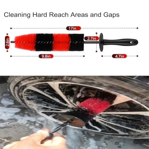 Wheel Rim Brush, Soft Bristle Long Car Tire Detailing Washing Tool for Exhaust  4