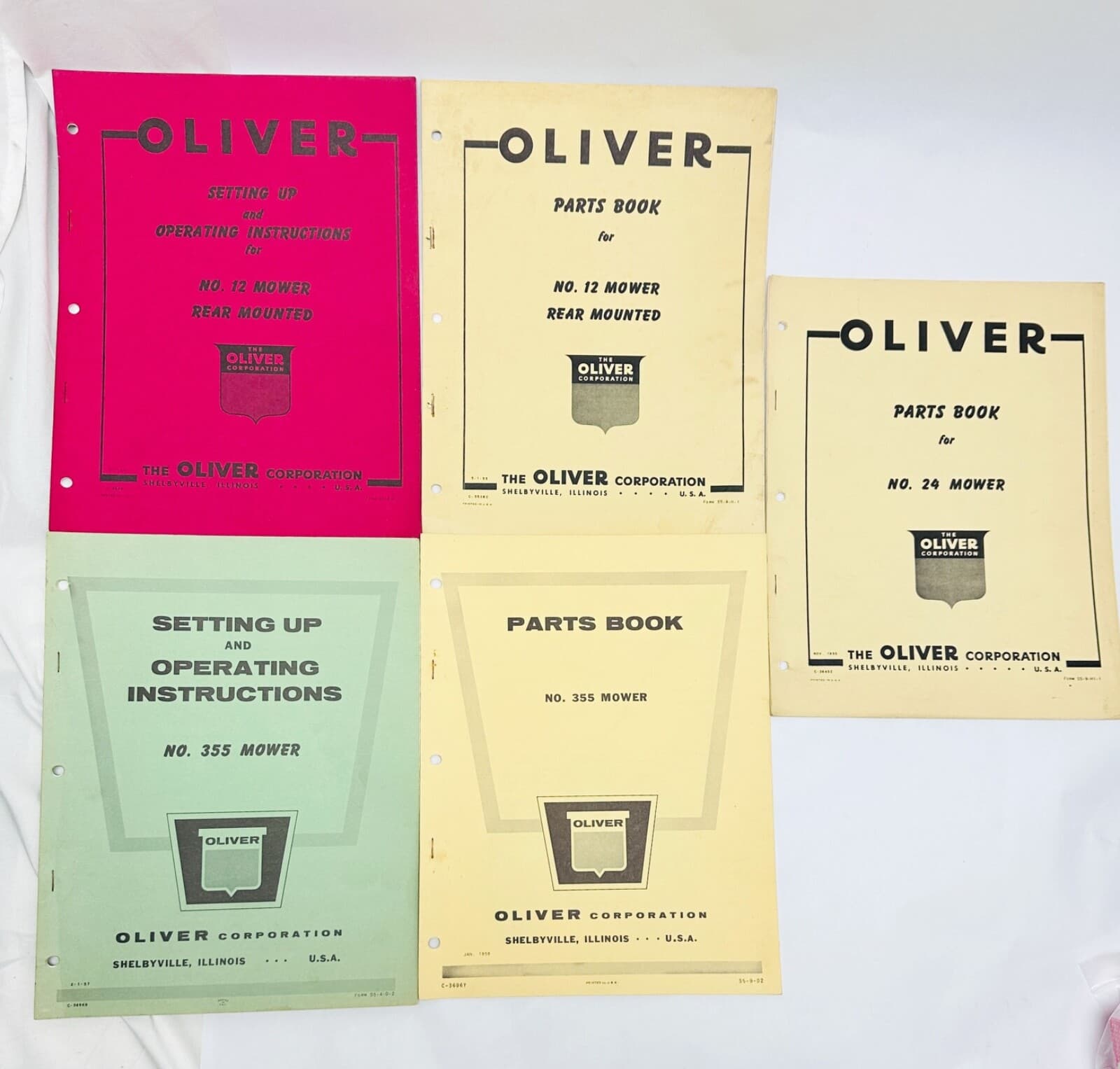 Lot Of 5 OLIVER Parts Books Setting Up Instructions Model #'s 355, 12, 24
