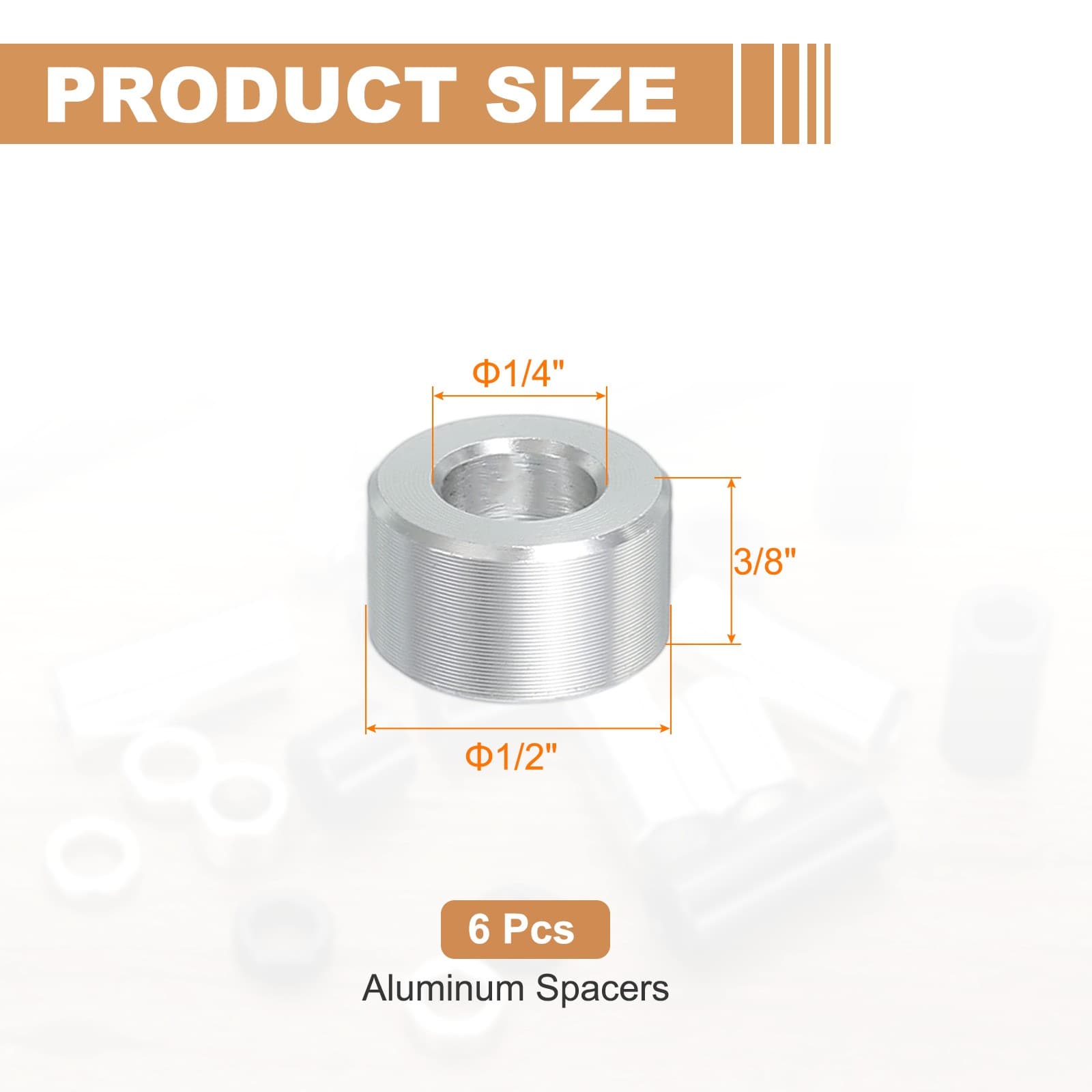 6PCS Aluminum Spacers,1/4 x 1/2 Metal Spacers Aluminum 3/8 L,Silver 2