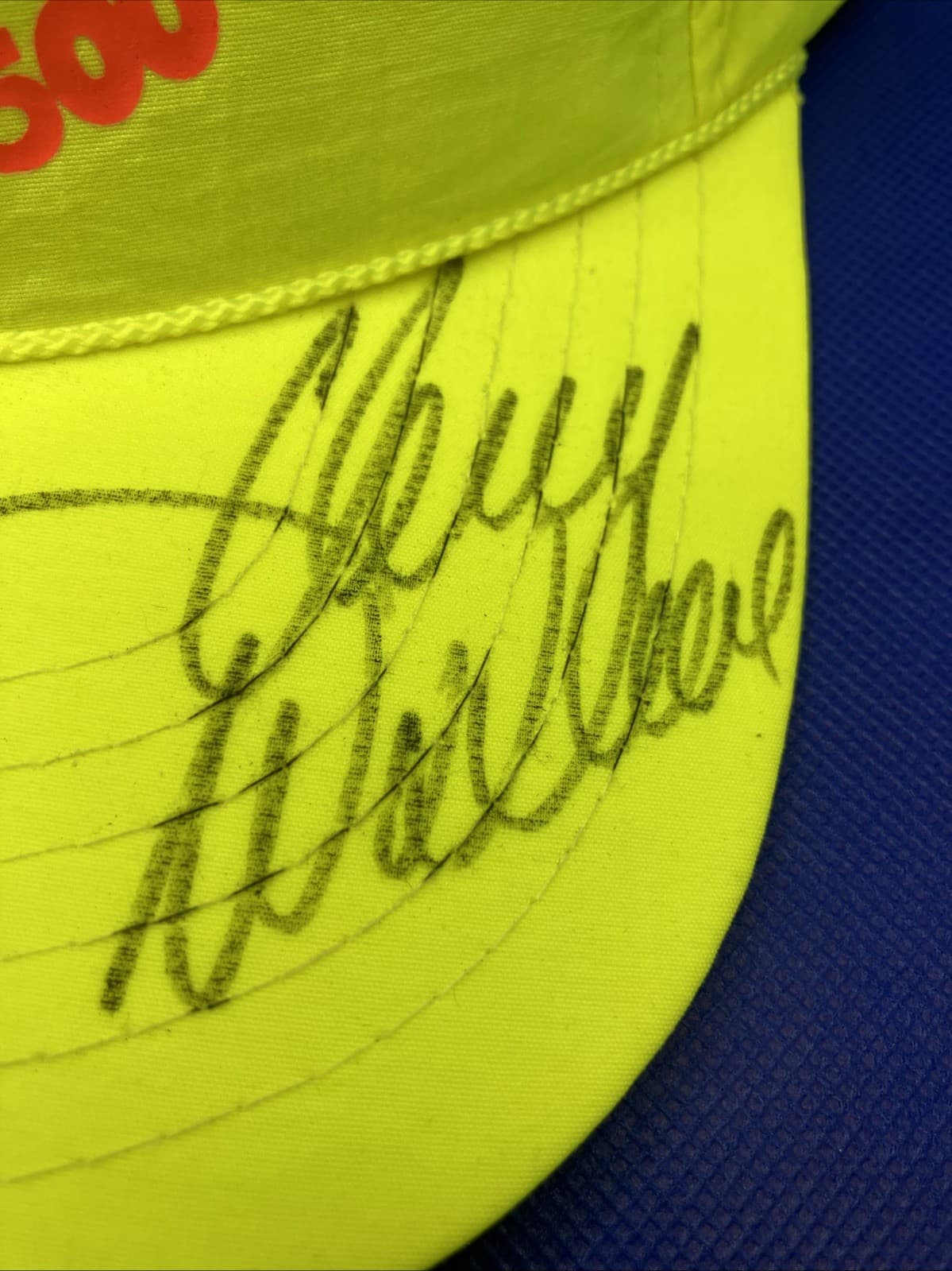 NASCAR HOOTERS’ 500 MAC Tools Racing 1992 Neon Yellow Snap Back Hat Autographed 2