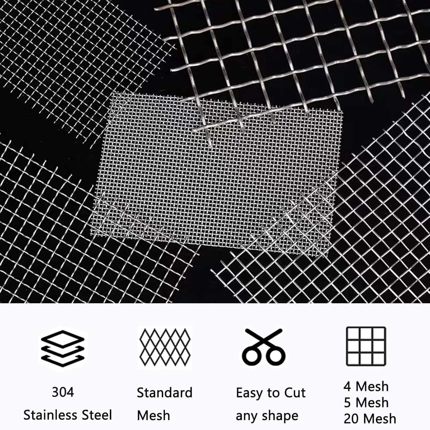 4 Pcs Stainless Steel Woven Wire Mesh 5 Mesh 11"X14",Hard and Heat Resisting Scr 5