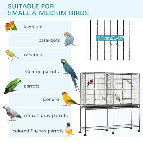  65" Double Rolling Metal Bird Cage Feeder with 62.8"L x 19.0"W x 64.3"H 6