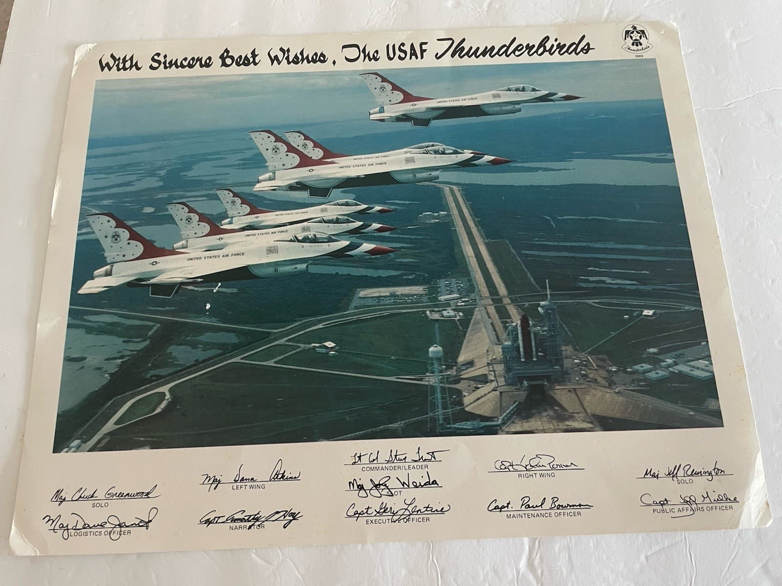 1989 USAF Thunderbirds Team Print Kennedy Space Center Shuttle Launch Pad Flyby
