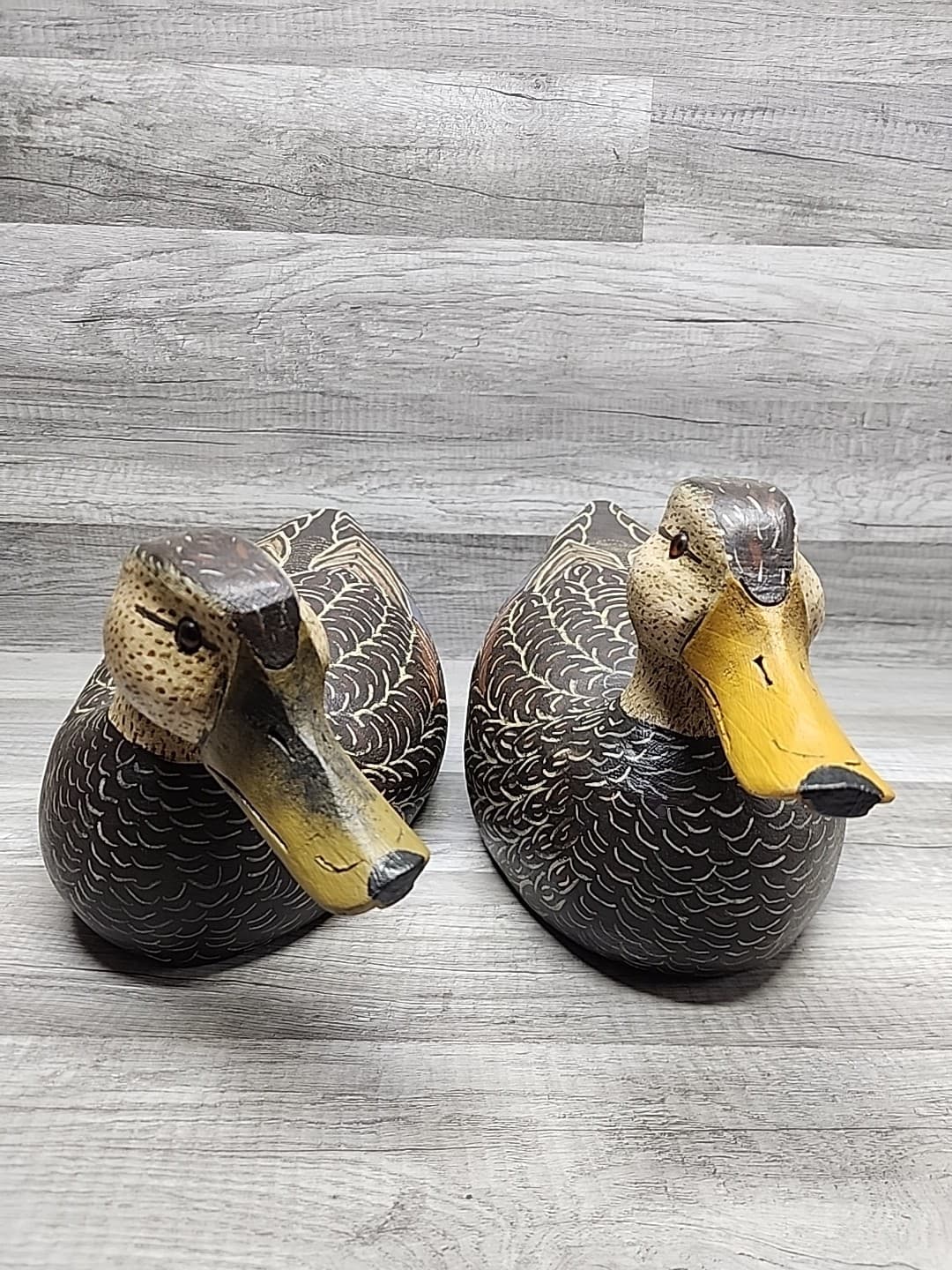Vintage Hand Carved & Painted Black Duck Wood Duck Decoy Pair Wisconsin  2