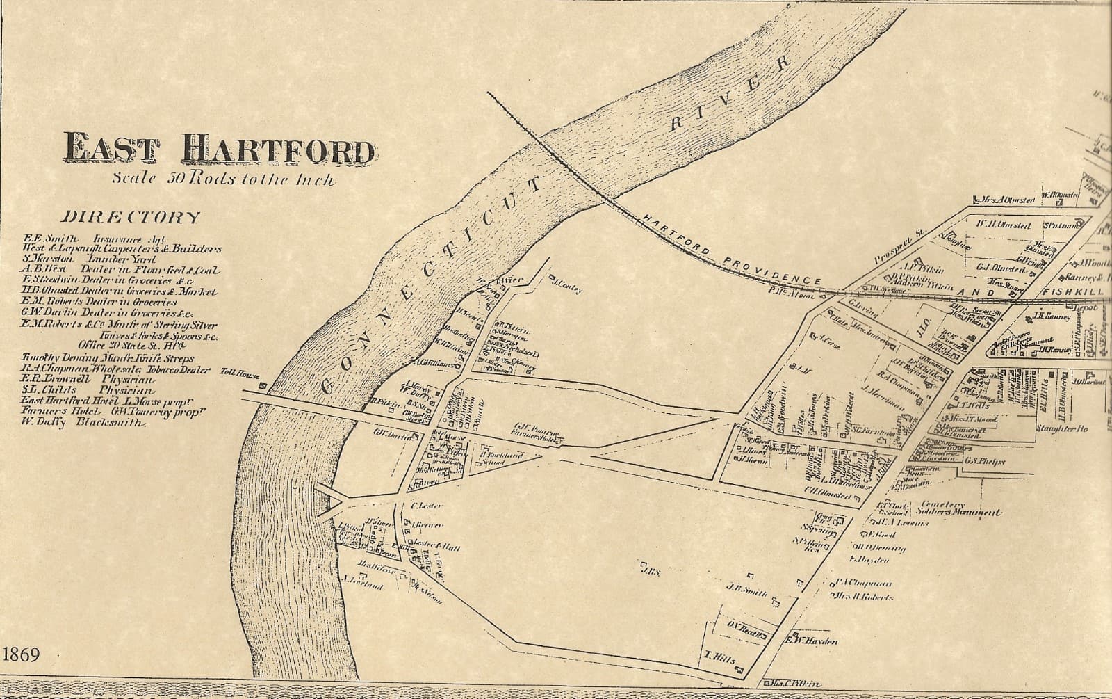 East Hartford Burnham Hockanum River CT 1869 Maps with Homeowners Names Shown 2