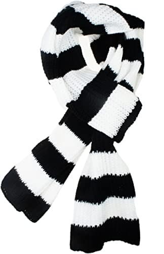  Fall Winter Ultra Soft Knit Striped Scarf for Women Men Boys Black and White 2