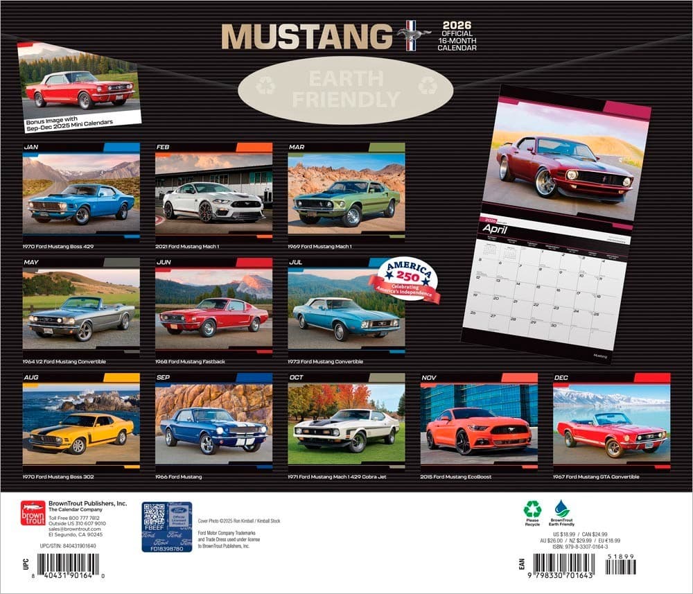 Ford Mustang OFFICIAL | 2026 14x24" Deluxe Wall Calendar | Plastic-Free 2