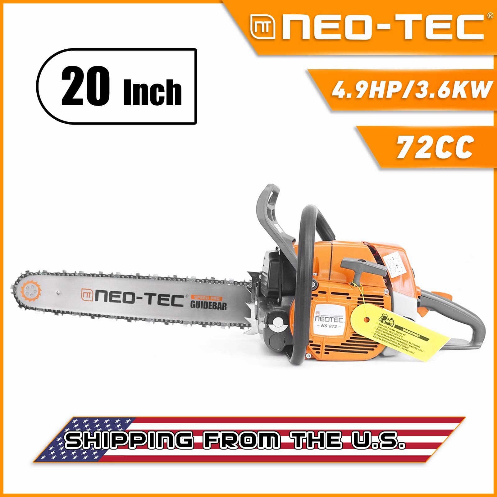 72cc Chainsaw Gas Power with 20'' 25'' 28'' Bar and Chain Compatible with MS 381