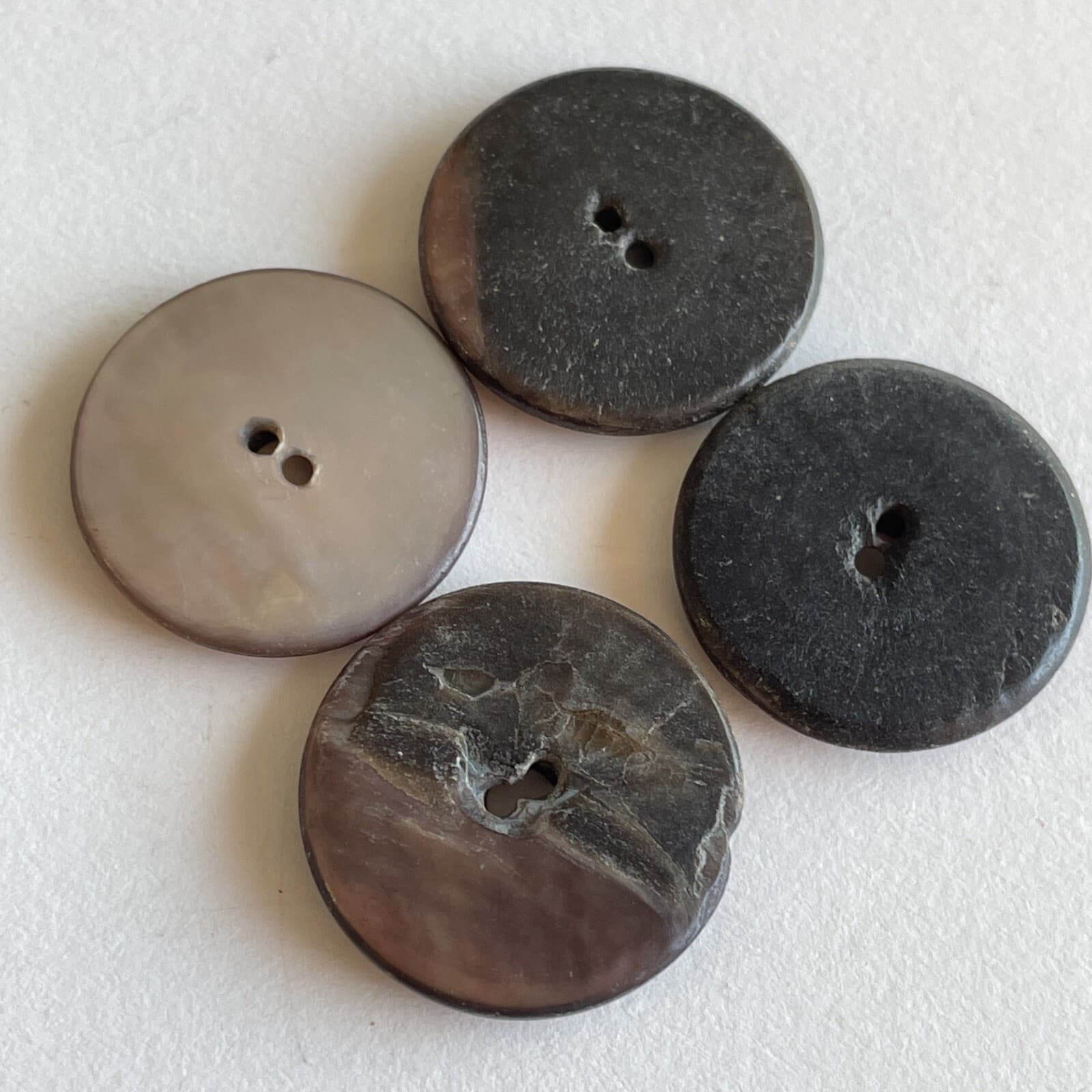 Set Of 4 shell abalone buttons fancy carved Whistle etched 3