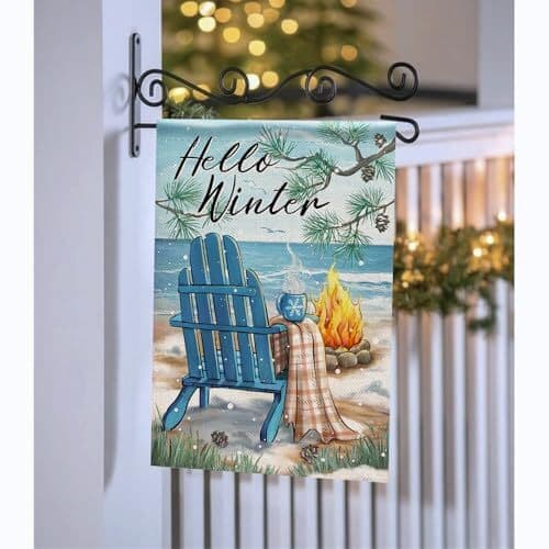 Hello Beach Blue Chair Decorative Garden Flag, Christmas 12" x 18" Winter 5