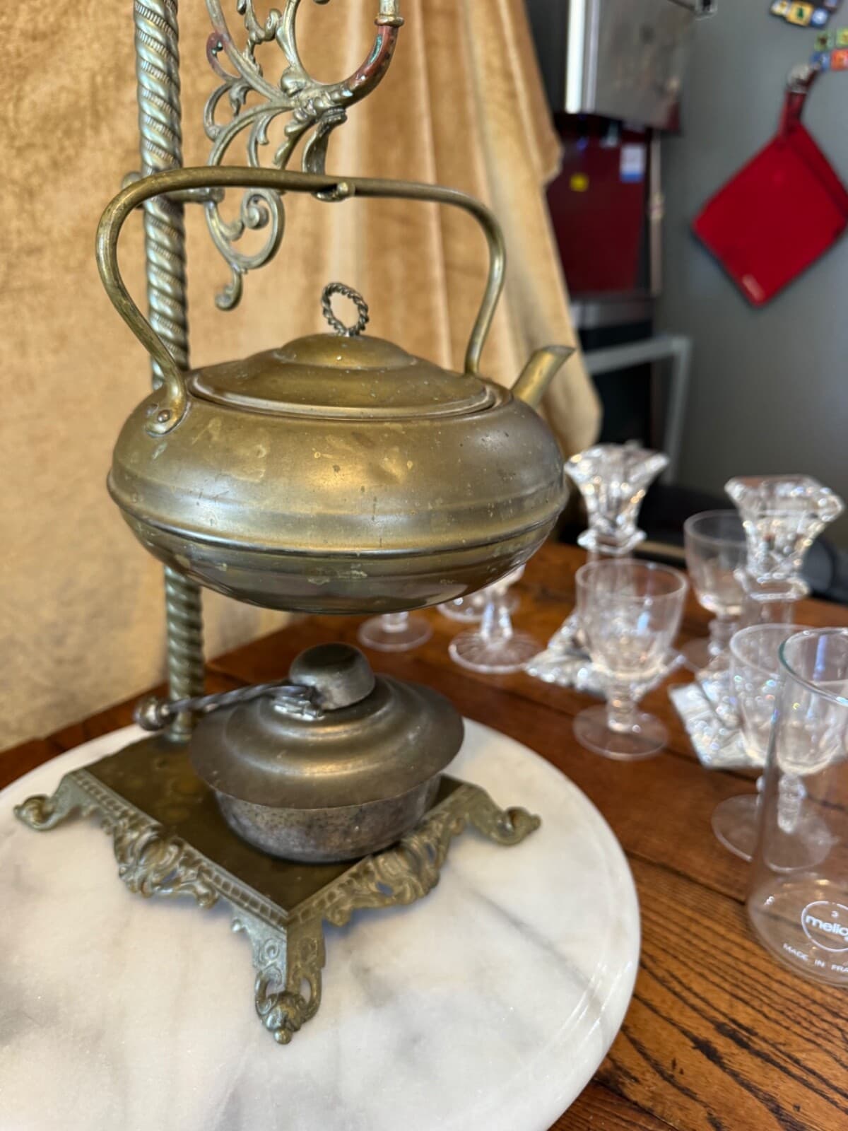 Antique B&H Bradley Hubbard Brass Teapot with ornate stand, and Warmer 16Tx8x6"  6