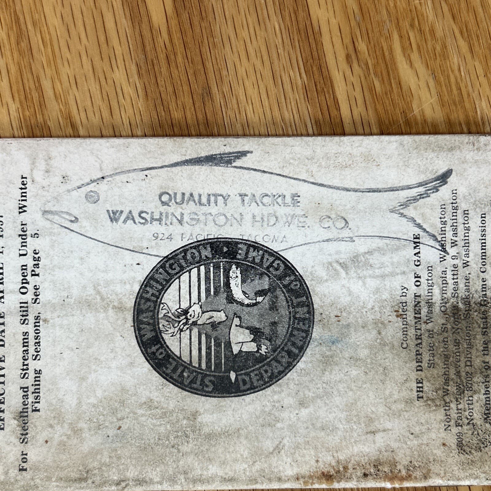 Vintage 1957 State of Washington Dept Fish Wildlife Fishing Guide License Catch 5