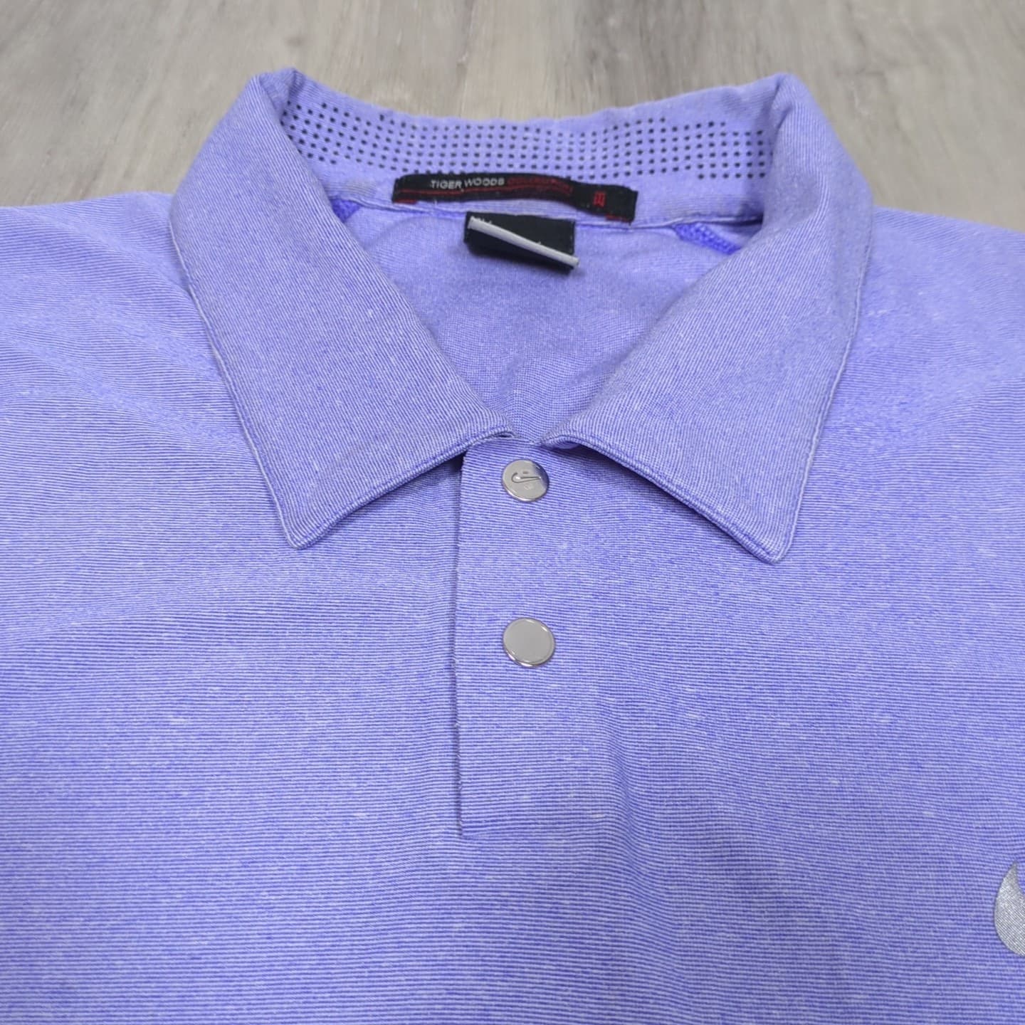 Nike Tiger Woods Polo Shirt Mens Large Blue Vented Golf Dri Fit Relaxed Fit 3