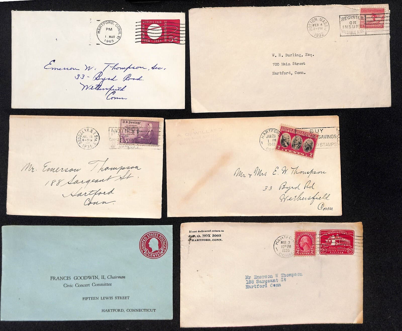 Group of 24 Mostly 1930's-1960's Covers to Emerson W. Thompson Weathersfield, CT 2