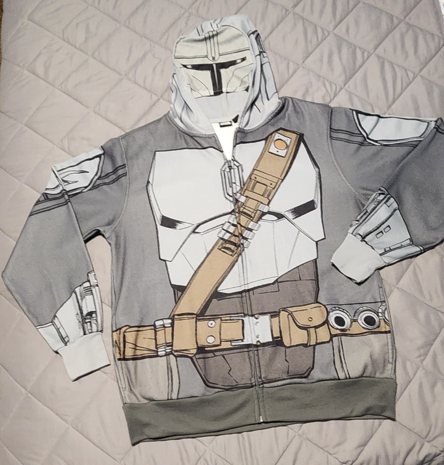 STAR WARS Mandalorian Mens Hoodie Sweatshirt Hood Mask Full Zip Up Jacket Size L 2