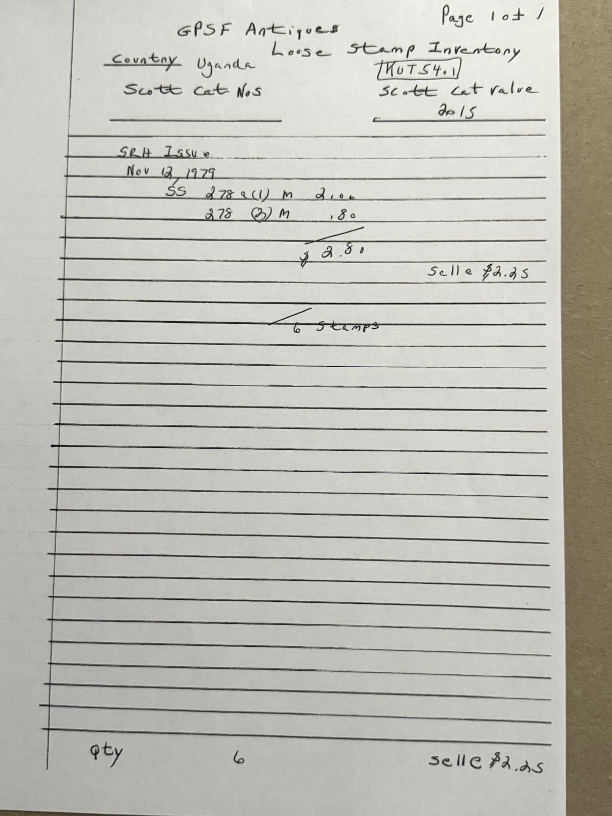 Exhibit Backup Uganda group of 3 stamps loose Scott Cat 278/278a 1979 2