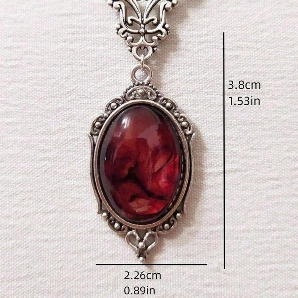 Vintage Red Stone Pendant Necklace  Silver Ox Oval Boho Jewelry for Women 5