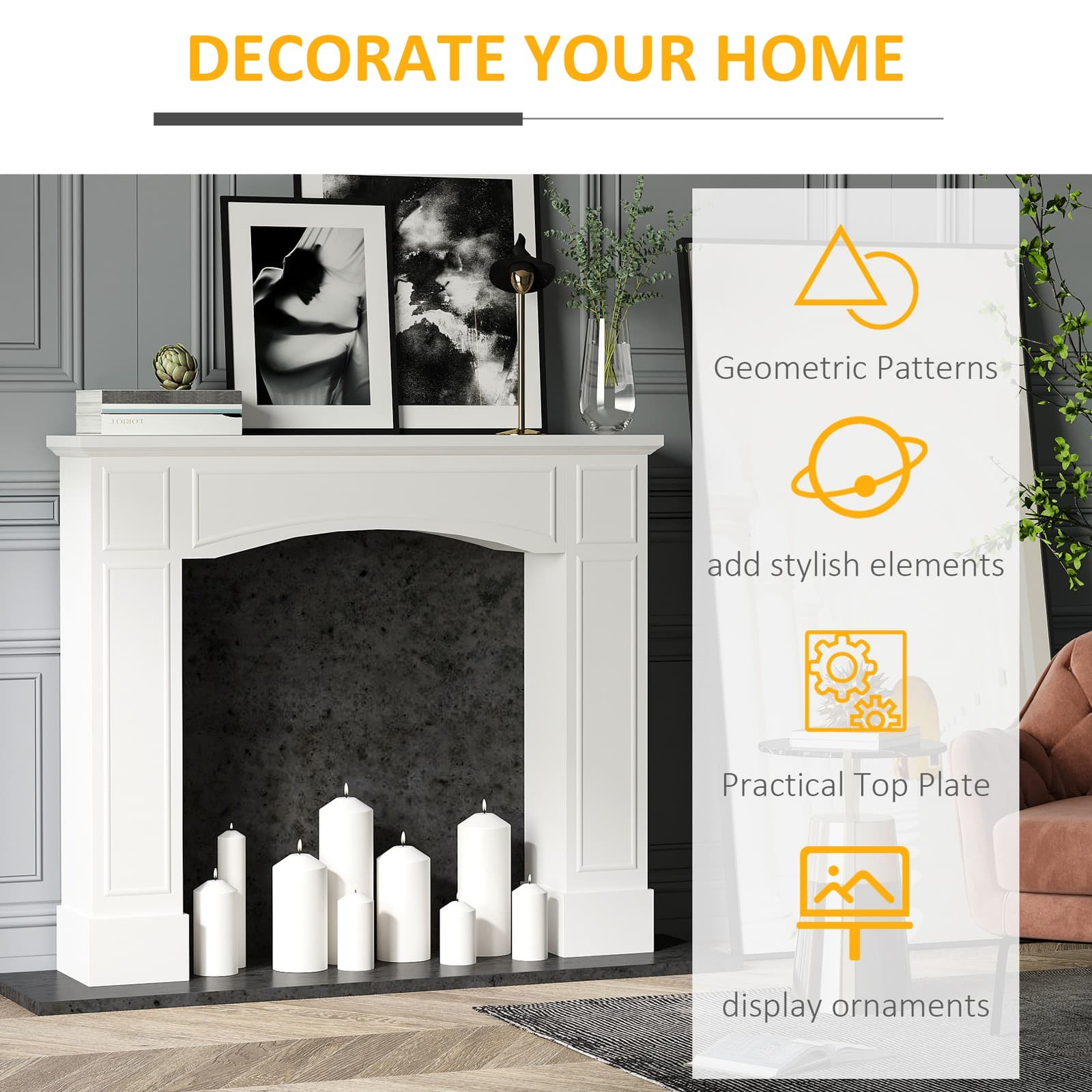 Modern Fireplace Mantel, Surround Mantels for Fireplace with Pattern 5