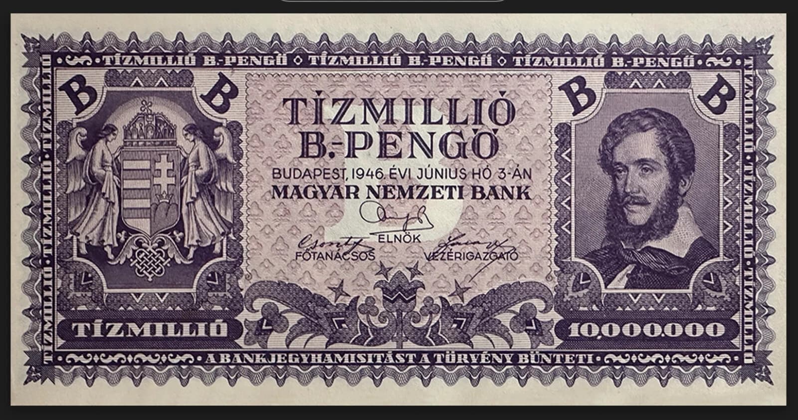 🔥 100% AUTHENTIC HUNGARIAN 10 QUINTILLION, 1946 B-PENGO, P-135 UNC 🔥