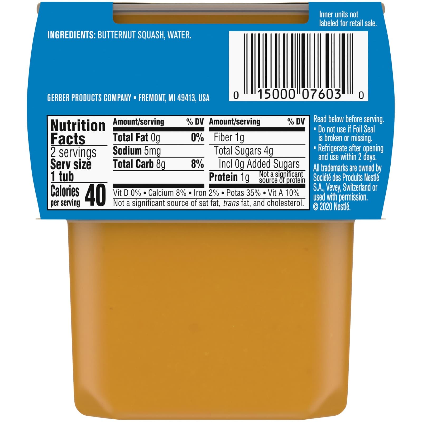 Natural for Baby, 2nd Foods®, Butternut Squash, 2 Pack, 4 oz (113 g) Each 2