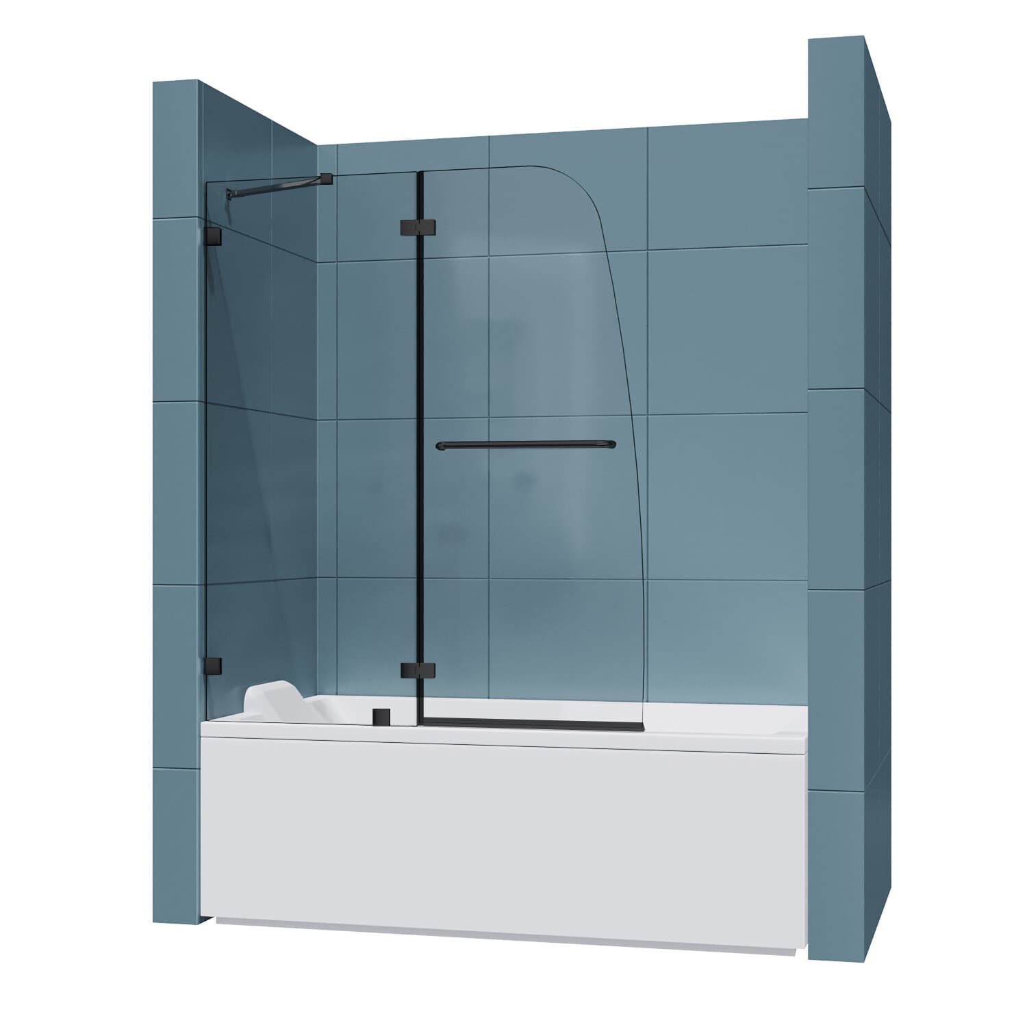 SUNNY Frameless Pivot Hinged Shower Tub Door Glass Panel Screen Black Finish 4