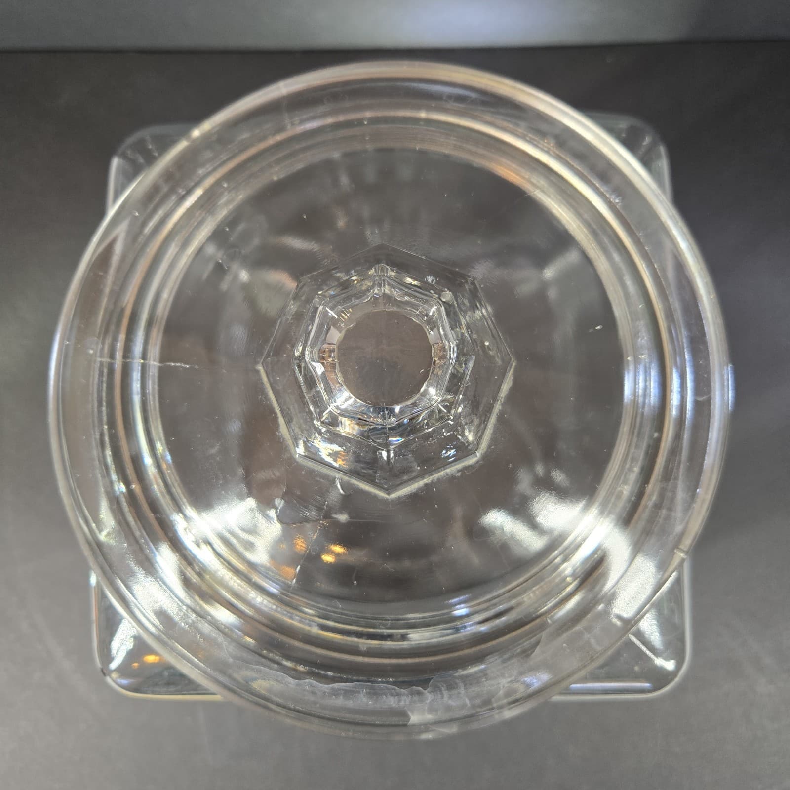 Vintage Planters Peanuts Square Embossed Glass Counter Jar knob Lid 1930s 6