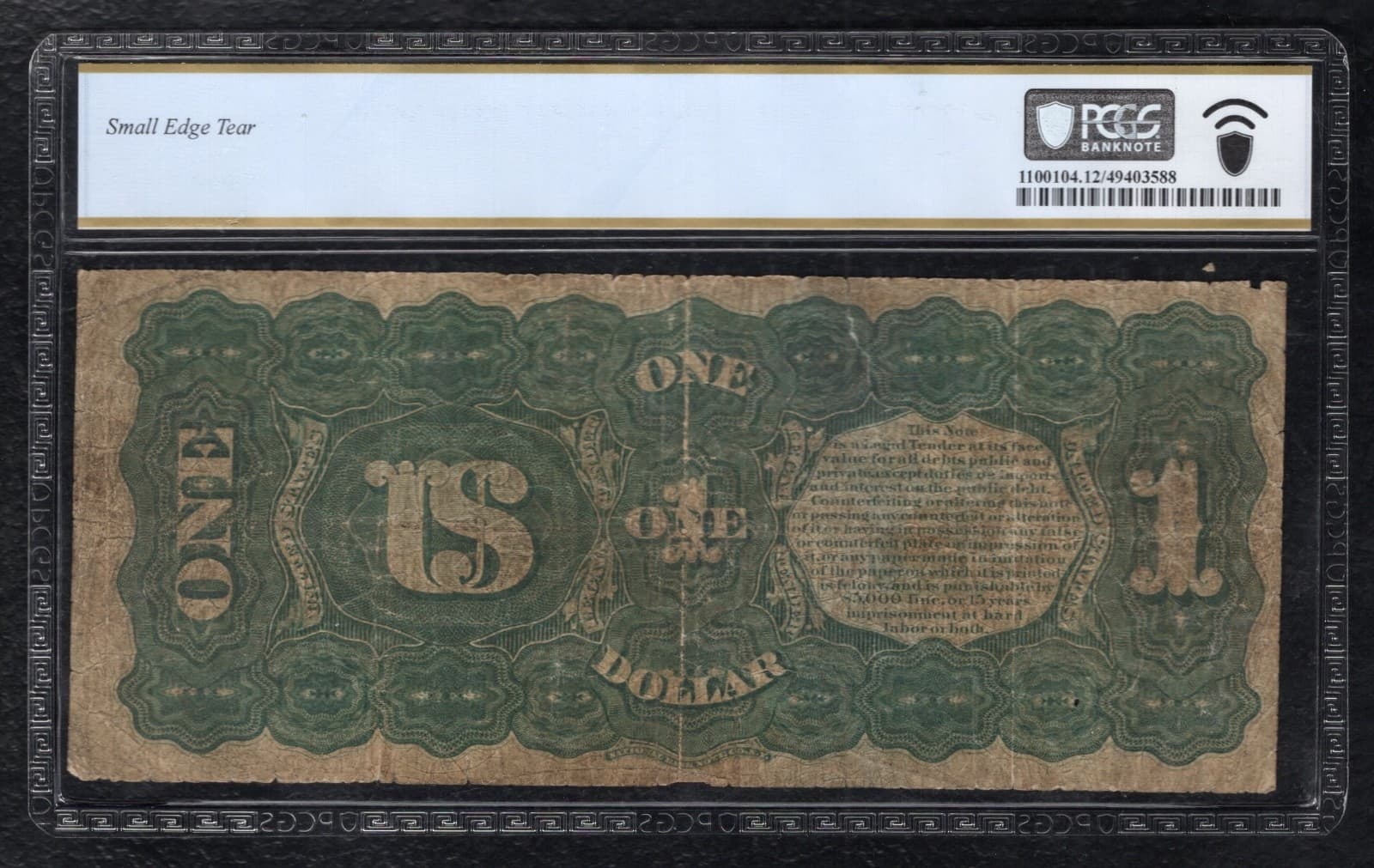 FR. 18 1869 $1 “RAINBOW” LEGAL TENDER UNITED STATES NOTE PCGS BANKNOTE FINE-12 2